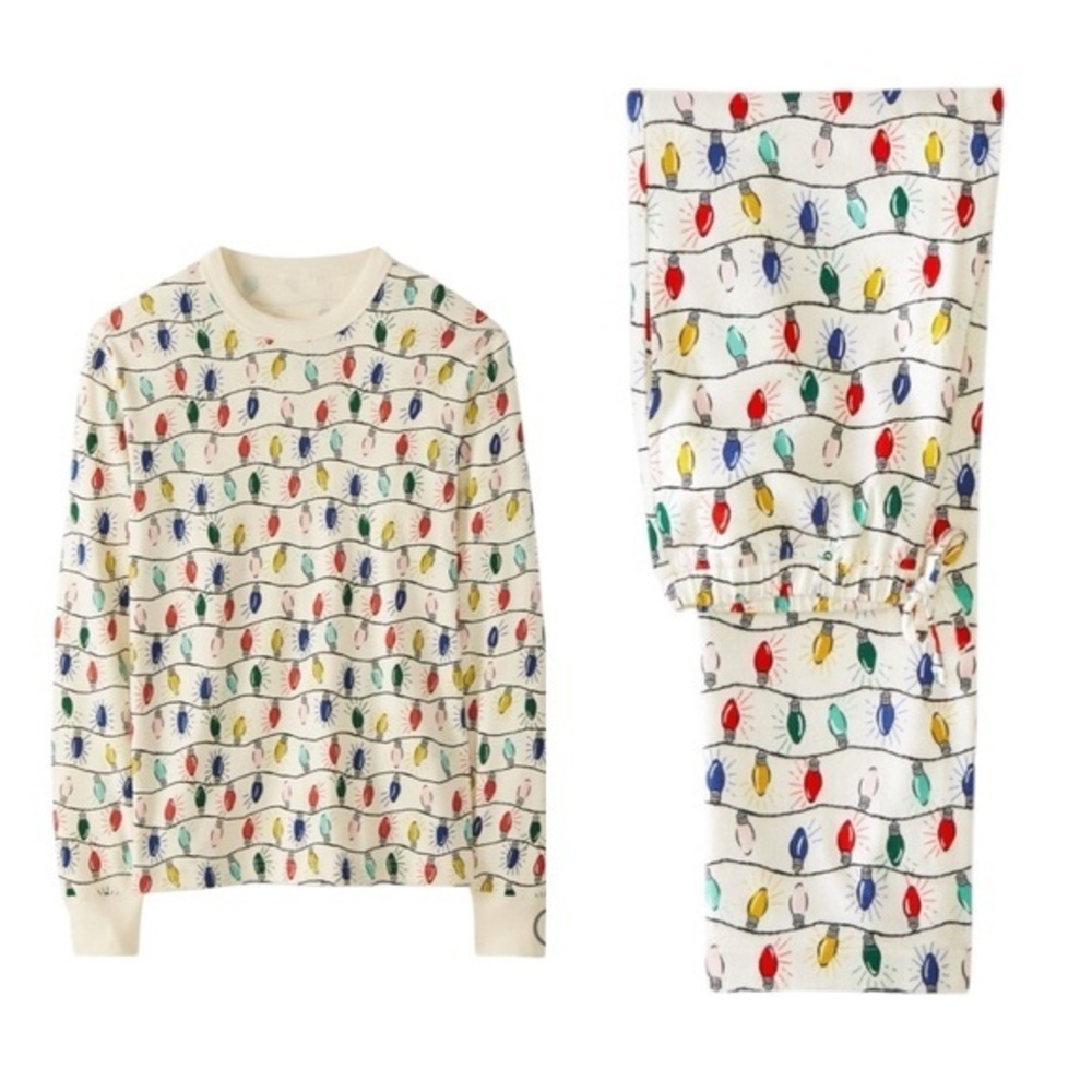 Hanna Andersson Bright Bulbs Unisex Pajama Set, top S, bottom M, details below